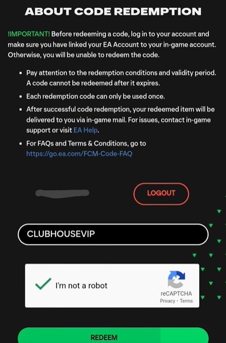 FC Mobile redeem codes redemption center